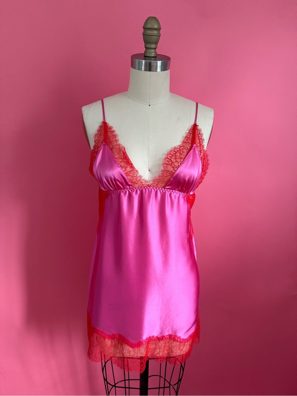 Victoria's Secret Coquette SILK Charmeuse Lace Empire waist Mini Slip Dress M